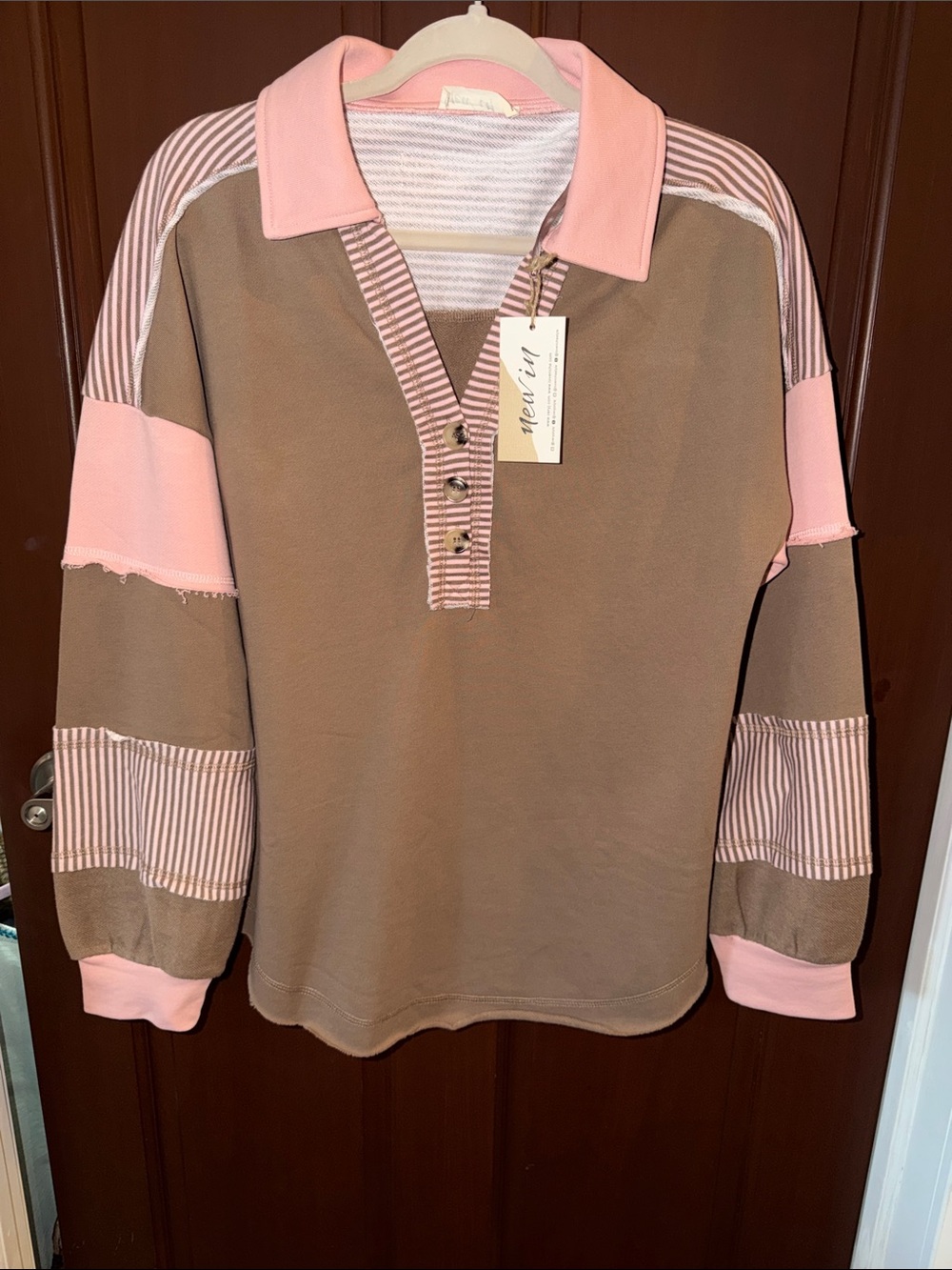 NEW IN by VERY J Color Block Oversized Knit Polo Top Size Small NWT